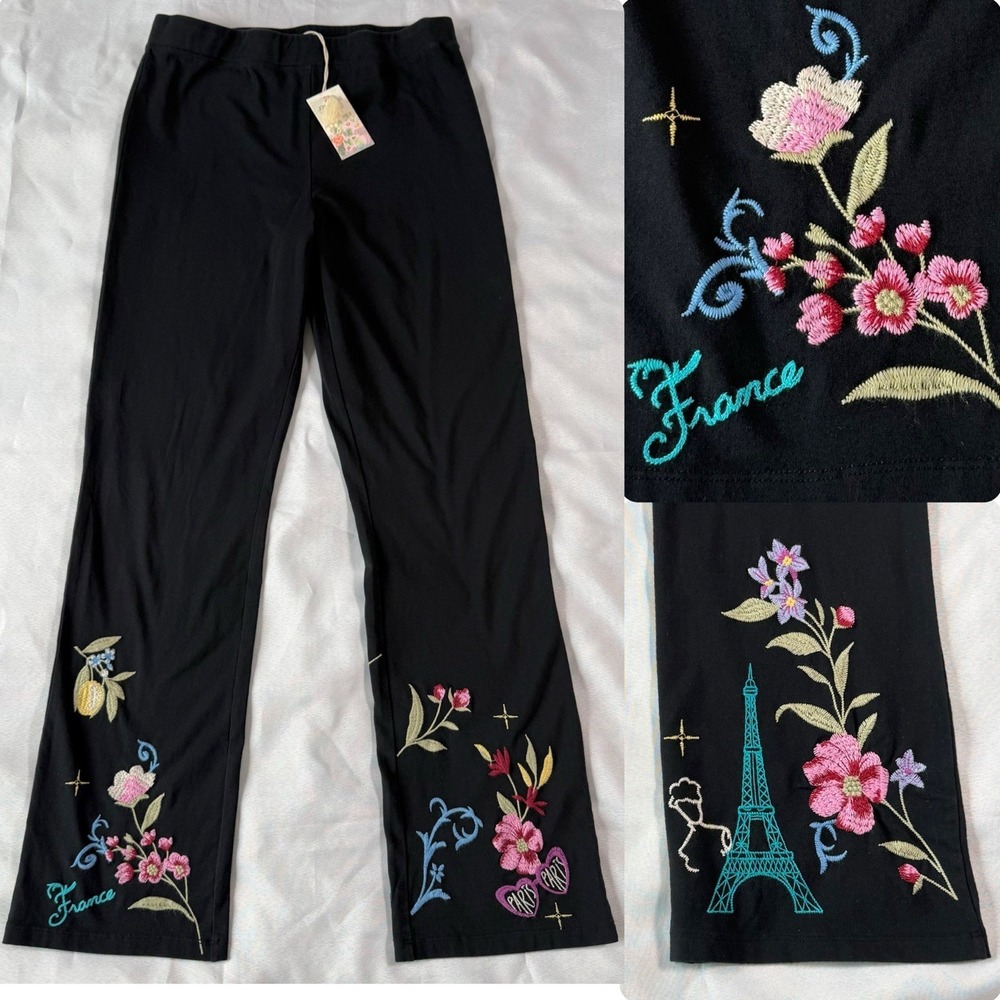 NWT‎ Johnny Was M Embroidered Paris France Leggings Art To Wear Boho Fairycore